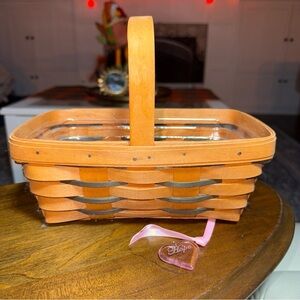 Longaberger Heartland Small Chore Basket 1995 Handle Plastic Liner 10”x6.5”x4”